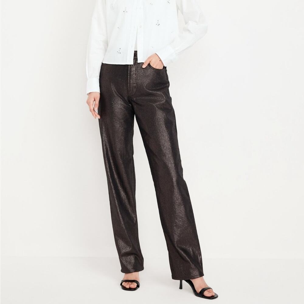 Old Navy black shine High-Waisted Shine OG Loose Jeans